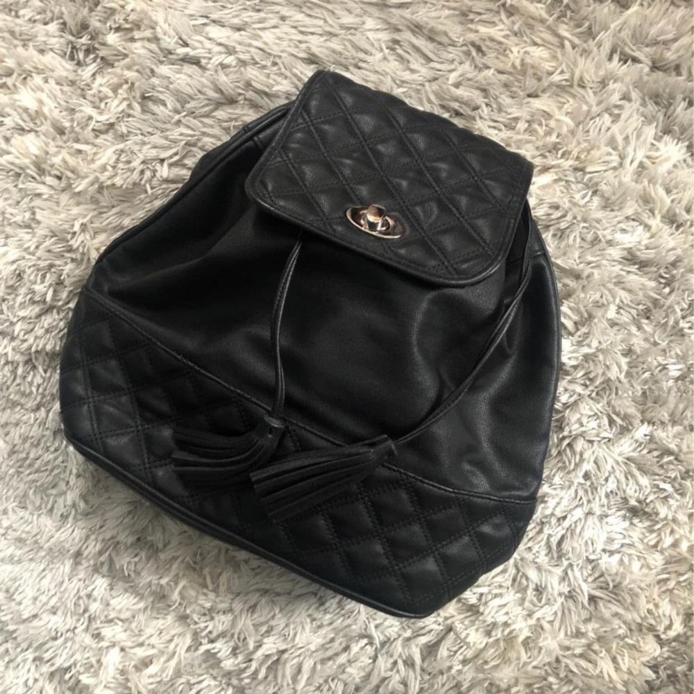 Black Faux Leather Backpack